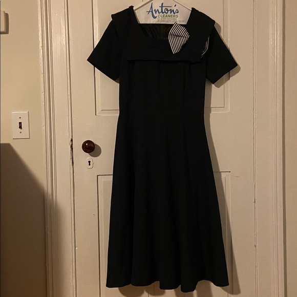 Tatyana navy nautical dress with striped bow collar - Picture 3 of 4